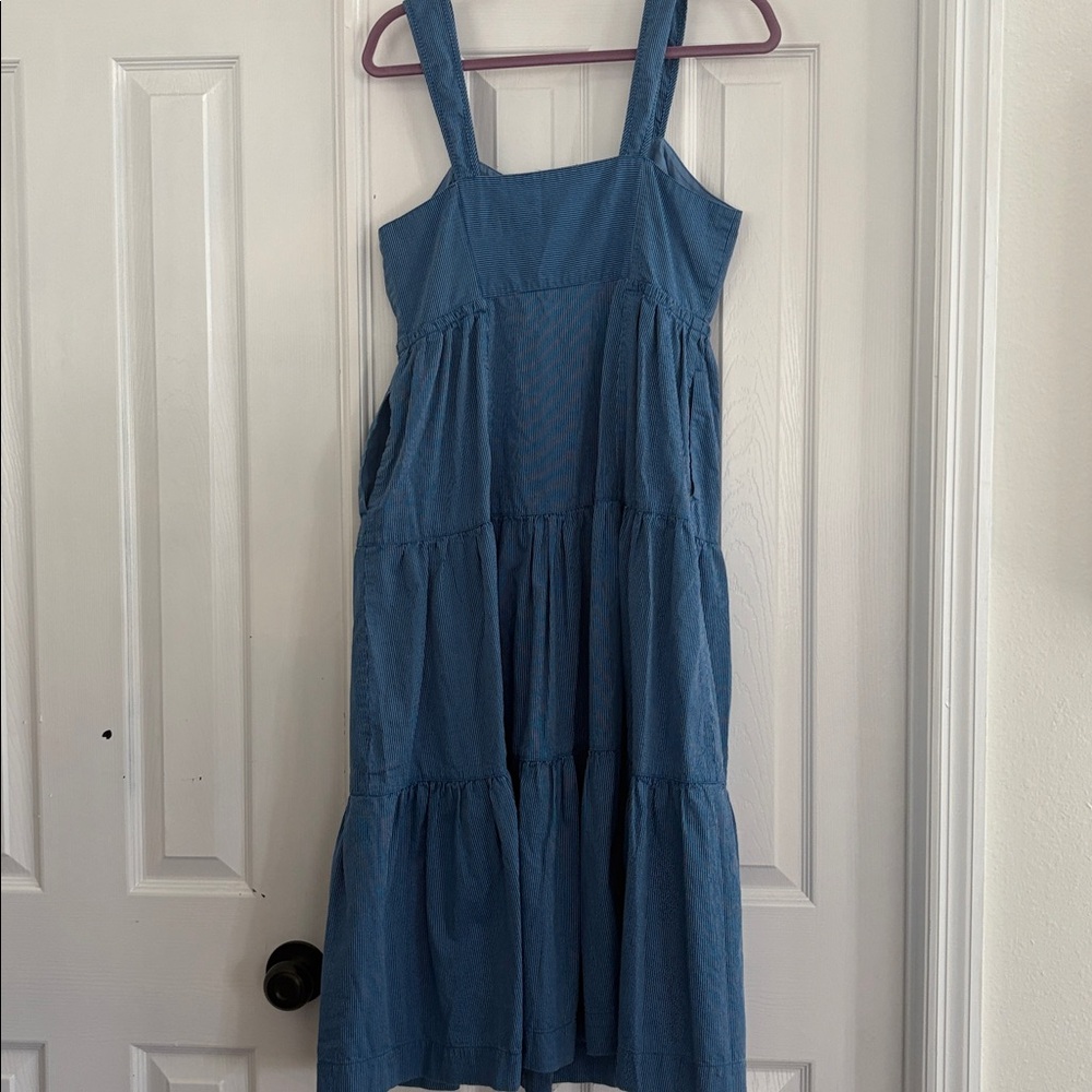 Madewell Button Front tiered Blue and White striped Midi Dress Women’s Size 8 - Picture 8 of 9